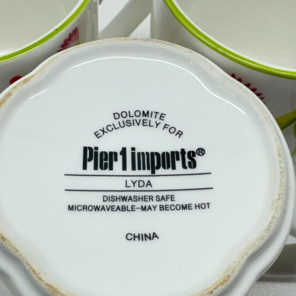Pier 1 Imports Lyda Coffee Mugs Set of 3‎ White Floral Whimsical Cottagecore
